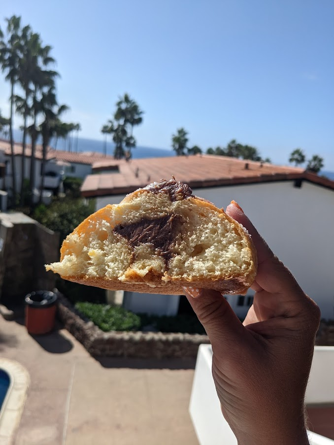 El pande marto pastry with chocolate filling inside in Rosarito Mexican