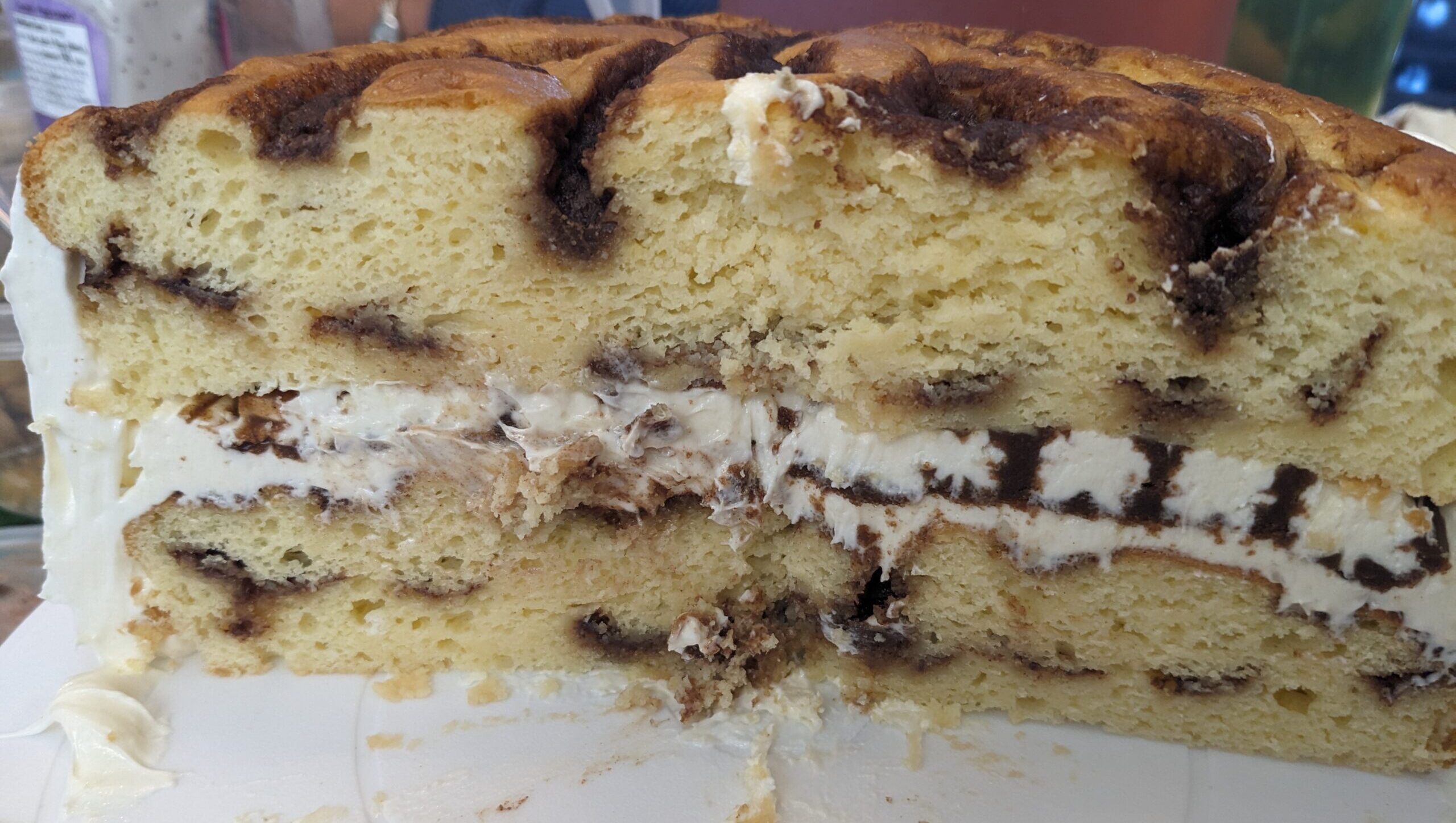 Cinnamon Roll Cake Cut in half (inside view)