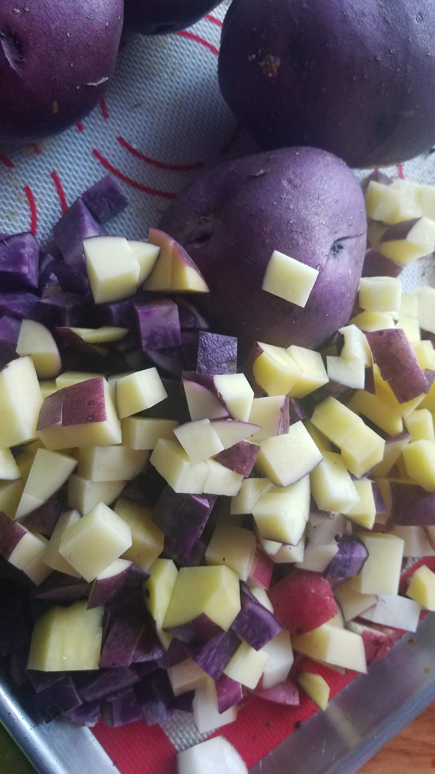 Cubed Purple potatoes